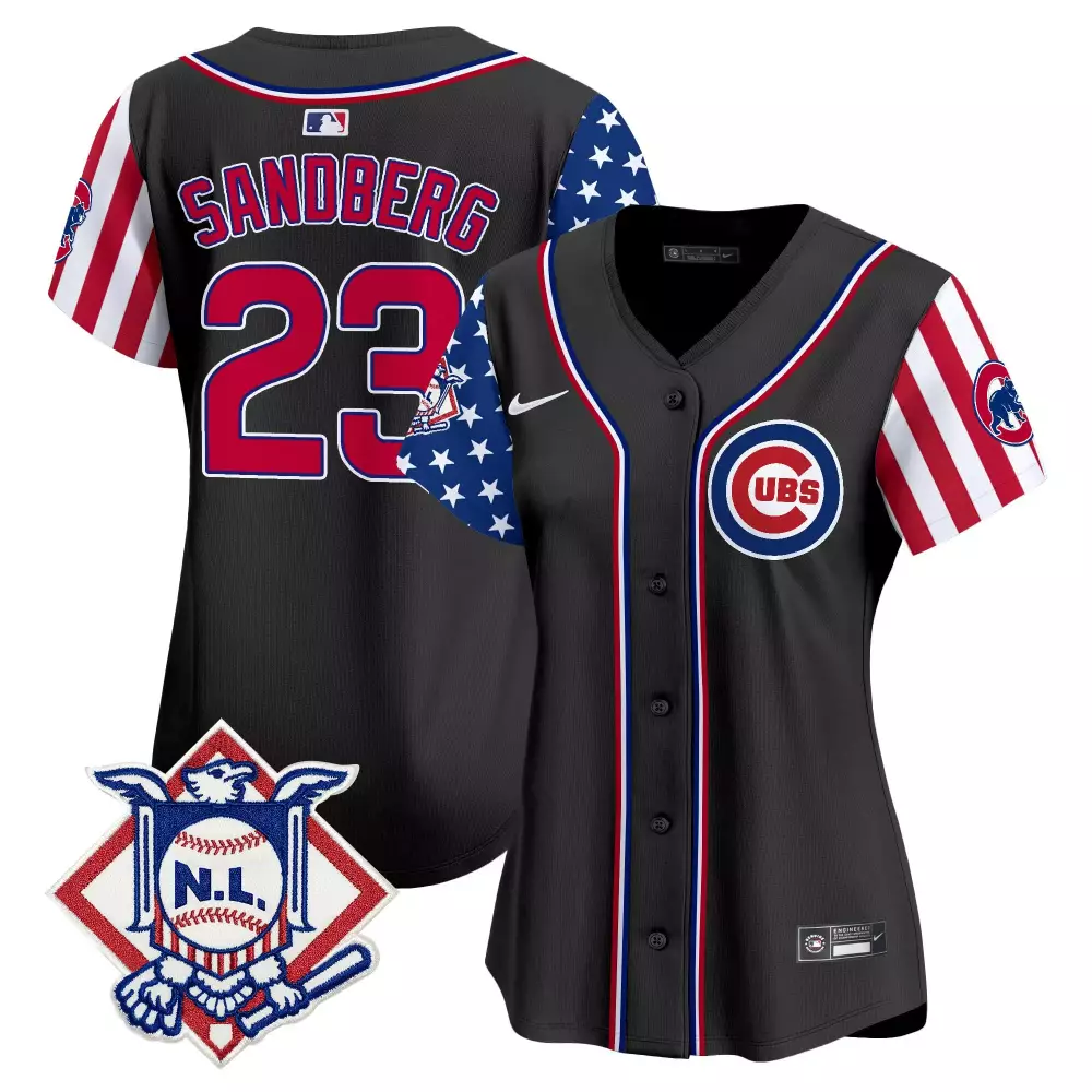 Ryne Sandberg 23 Cubs Jersey Black Nl Women Alternate Split Design Red White Blue