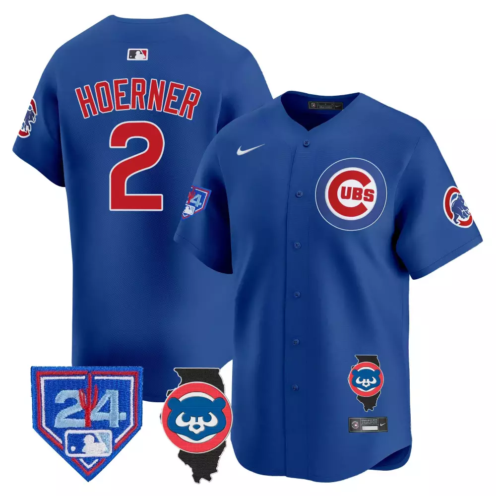 Nico Hoerner 2 Cubs Jersey Royal Blue City Connect Chicago Illinois State Outline