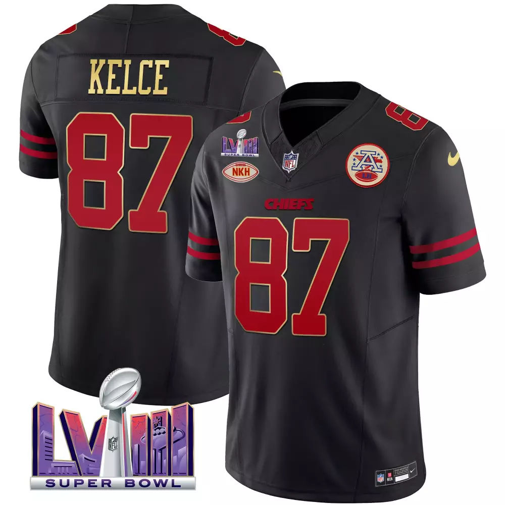 Kelce 87 Chiefs Jersey Black Super Bowl Lvii Nkh Men Red Gold All Stitched Vapor