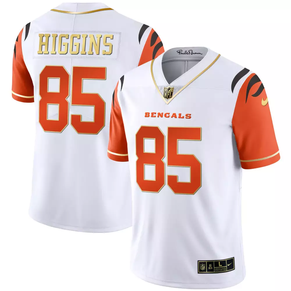 Tee Higgins 85 Bengals Jersey White Men Standard Alternate Orange Gold All Stitched