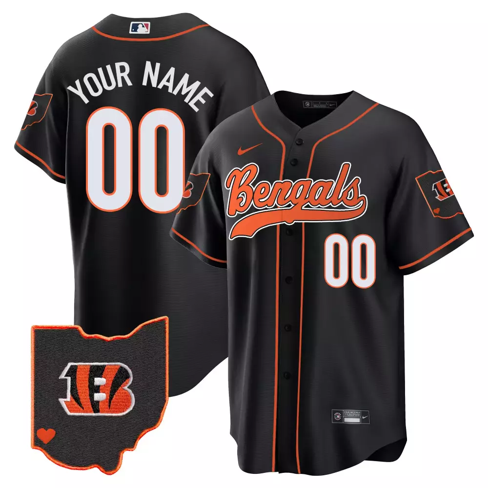 Custom Bengals Jersey Black Ohio State Shape Men Orange All Stitched