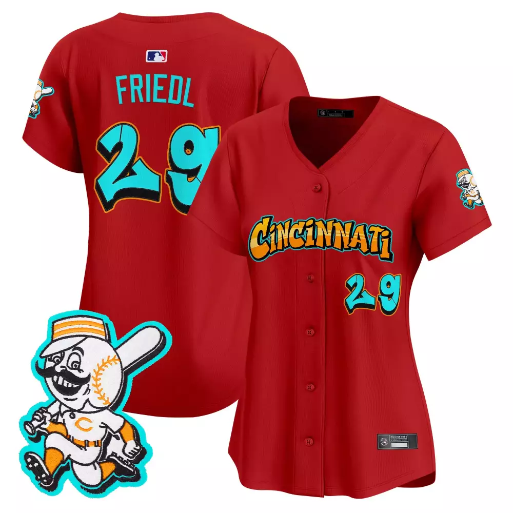 Friedl Graffiti 29 Jersey Red Cincinnati Reds Mascot Men Teal Yellow Vapor