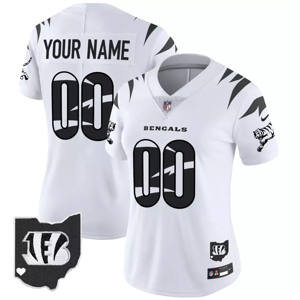 Custom Bengals Jersey White Ohio State Women Standard Black Limited Vapor All Stitched