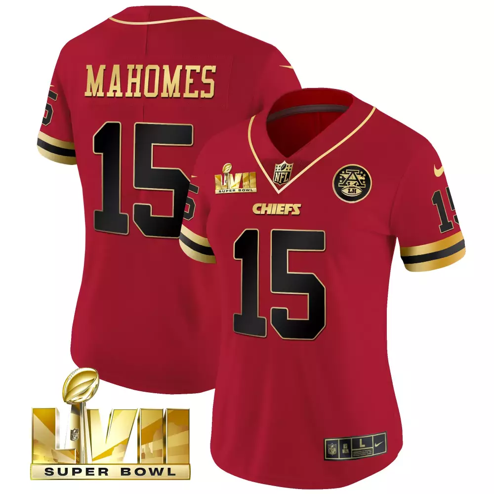 Patrick Mahomes 15 Chiefs Jersey Red Super Bowl Lviii Men Gold Black All Stitched