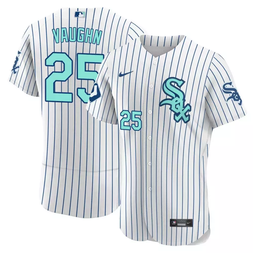 Andrew Vaughn 25 Jersey White Chicago Sox Men Blue Teal Flex Base Collection All