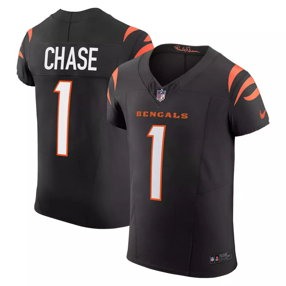 Ja'marr Chase 1 Bengals Jersey Black Men Official Orange White Vapor Elite All Stitched