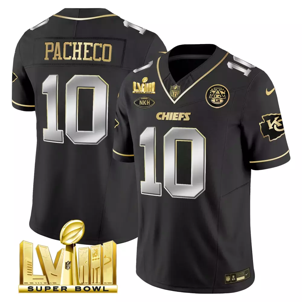 Pacheco Male 10 Chiefs Jersey Black Super Bowl Lviii Nkh 2023 Men Authentic Gold