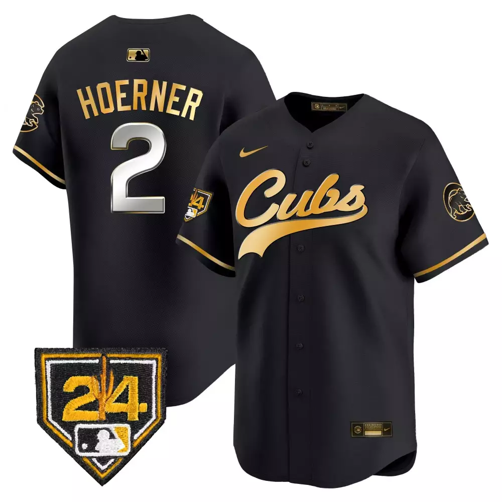Nico Hoerner 2 Cubs Jersey Black Men Gold Vapor Premier Limited All Stitched