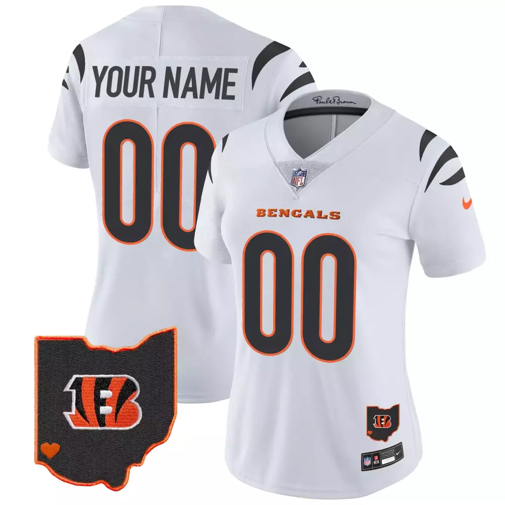 Custom Cincinnati Bengals Jersey White Ohio Outline Women Fútbol Americano Black