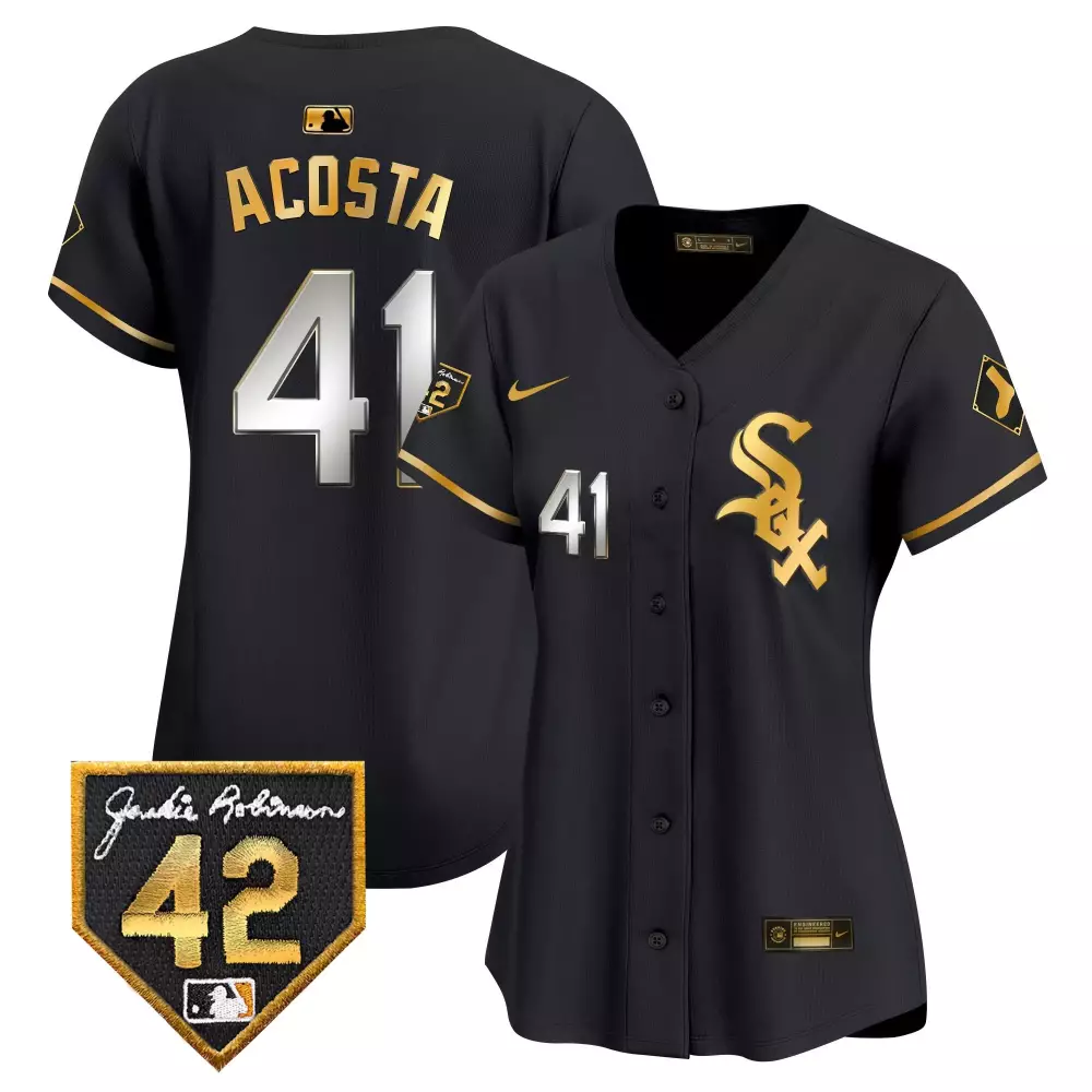 Cy Acosta 41 White Sox Jersey Black Jackie Robinson Day 42 Men Gold Vapor Premier