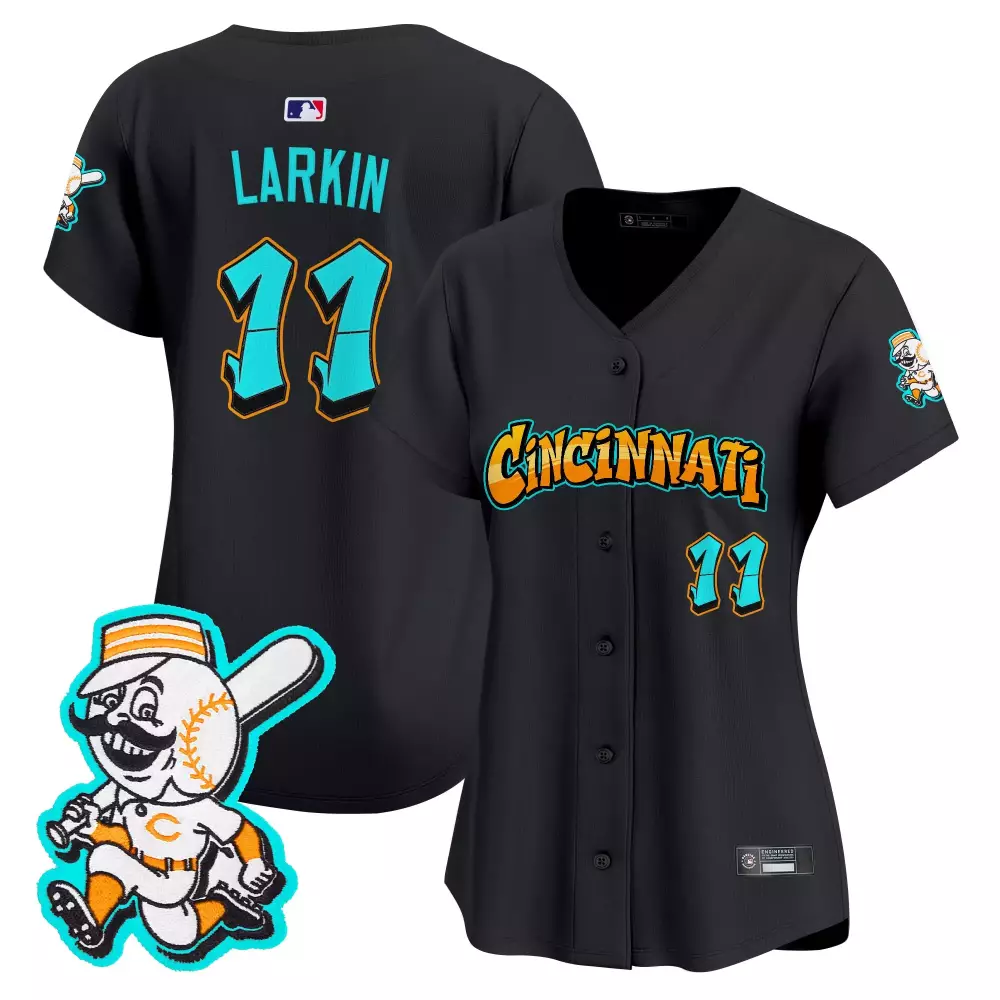 Barry Larkin 11 Cincinnati Reds Jersey Black Mr. Redlegs Men Teal Orange Vapor Embroidered