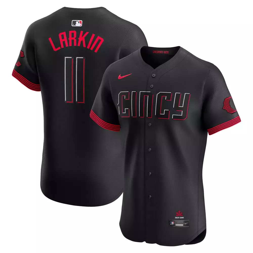 Barry Larkin 11 Cincinnati Reds Jersey Black City Connect Men Red White Stitched