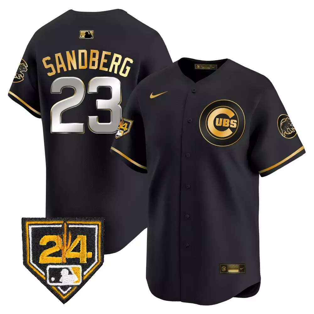 Ryne Sandberg 23 Cubs Jersey Black Gold Standard Men Vapor Premier Limited v2 All