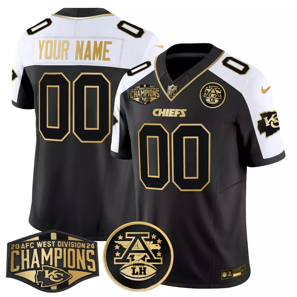 Custom Chiefs Jersey Black AFC West Division Champions Afl 50th Anniversary Kansas City