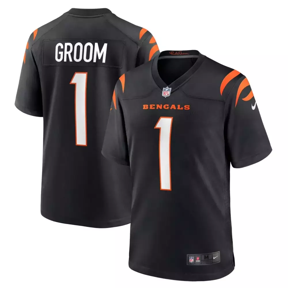 Groom 1 Bengals Jersey Black Men NFL Orange Game
