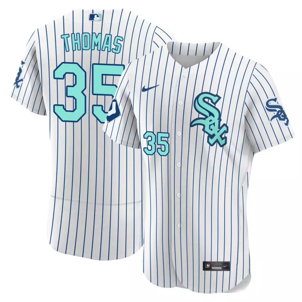 Frank Thomas 35 Chicago White Sox Jersey Men Blue Aqua All Stitched Vapor