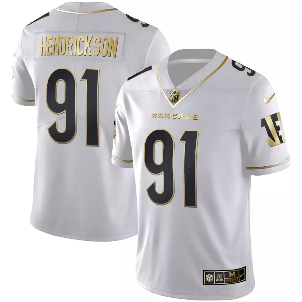 Trey Hendrickson 91 Bengals Jersey White Men Regular Alternate Black Gold All Stitched