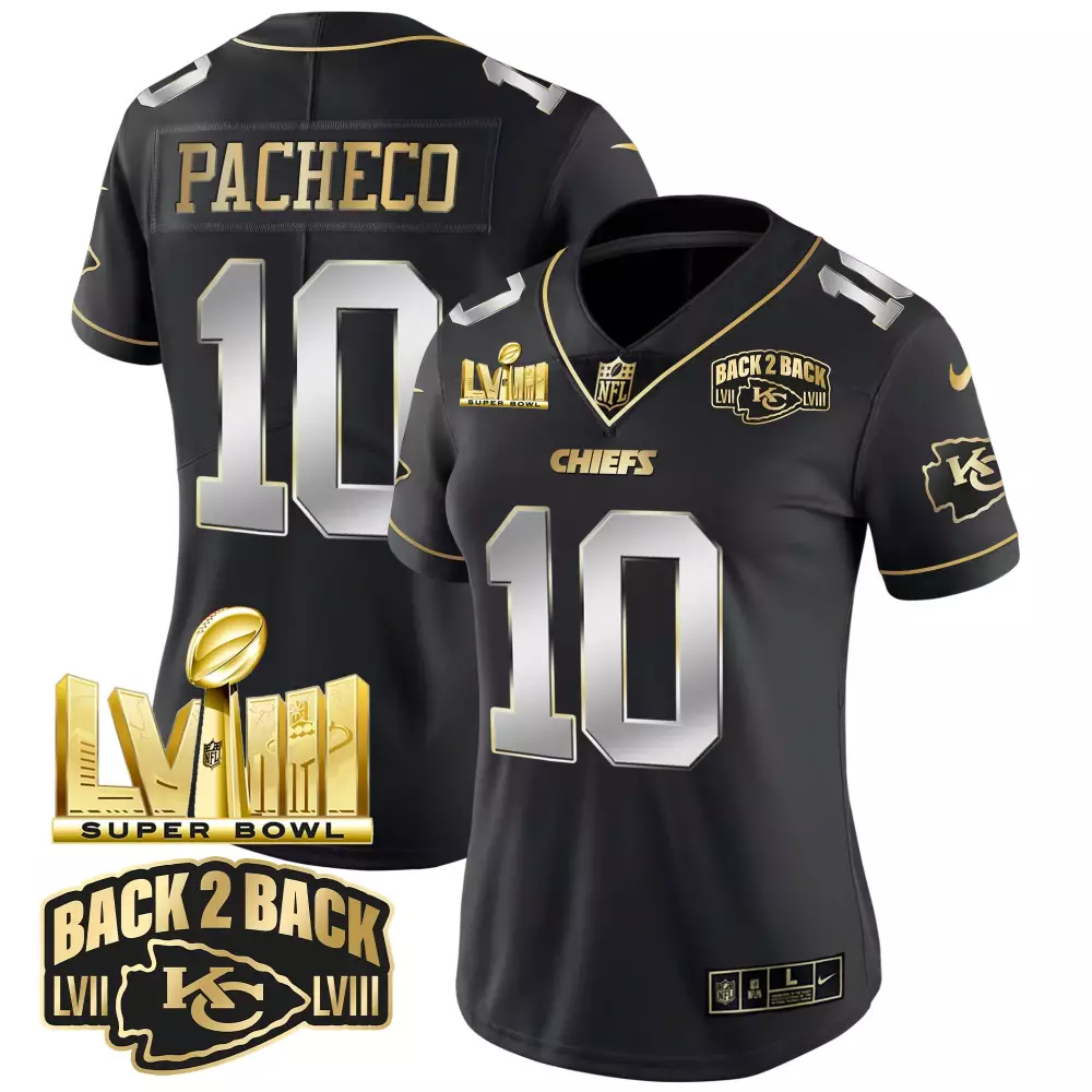 Pacheco Back 10 Chiefs Jersey Black Super Bowl Champions Lvii Lviii Men Team Gold