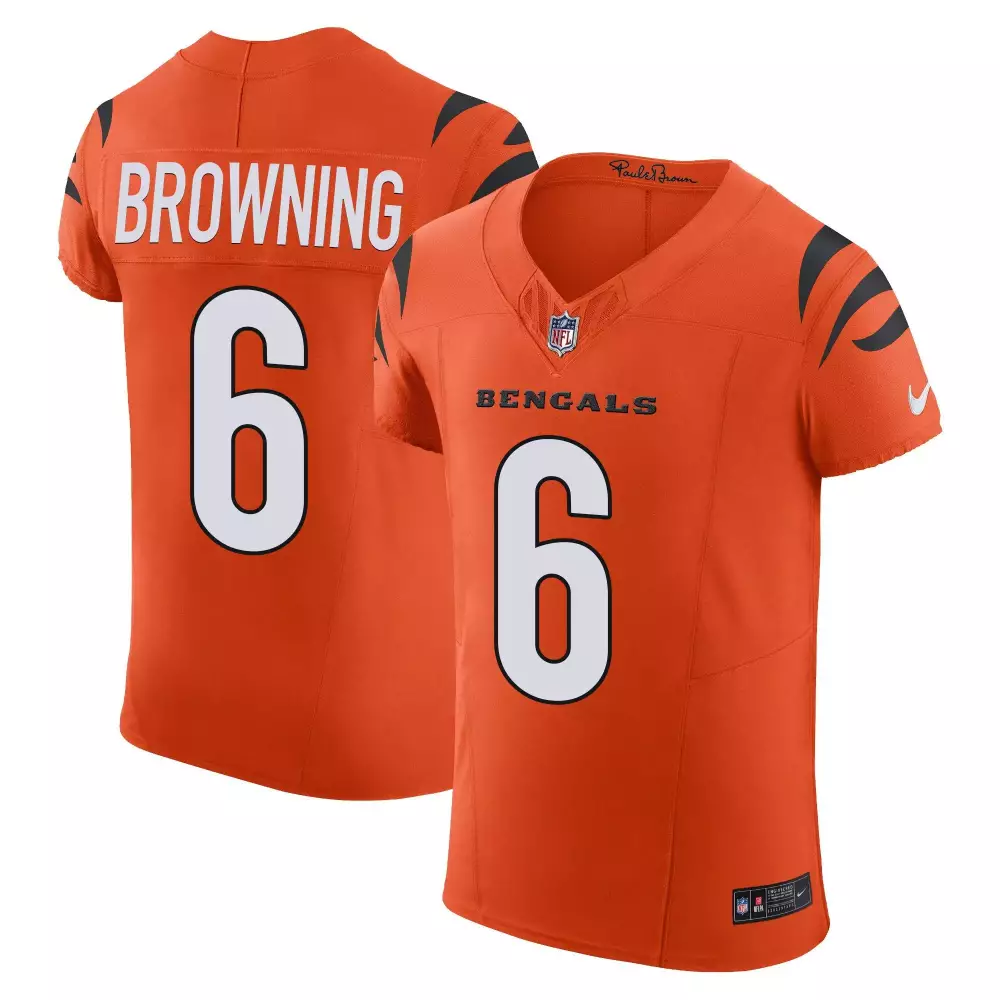 Jake Browning 6 Bengals Jersey Orange Men Authentic White Black Vapor Elite All Stitched