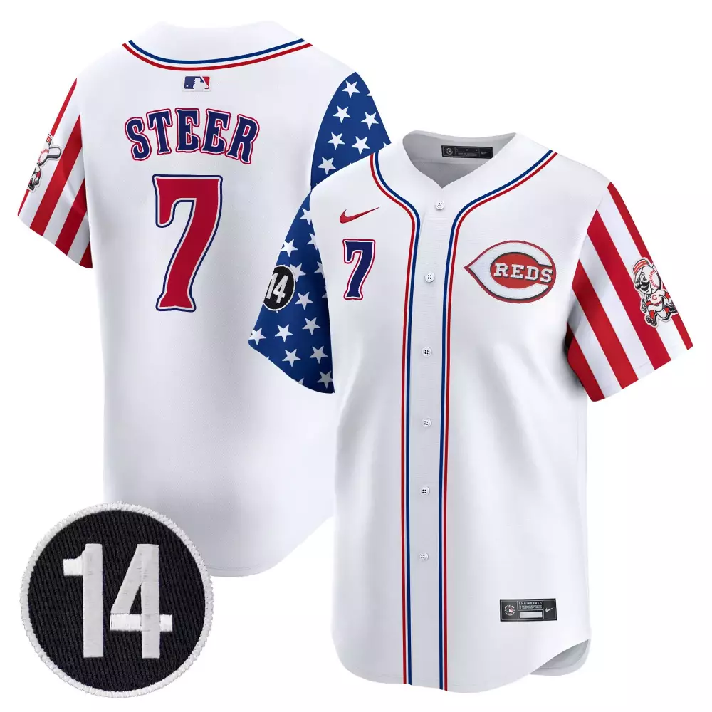 Steer Independence 7 Reds Jersey White Stars And Stripes 2024 Men Split Design Red