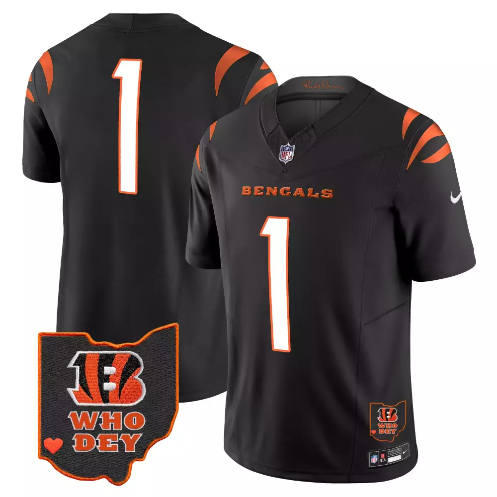 Bengals 1 Jersey Black Who Dey Heart Men Orange White Vapor Limited v2 All Stitched