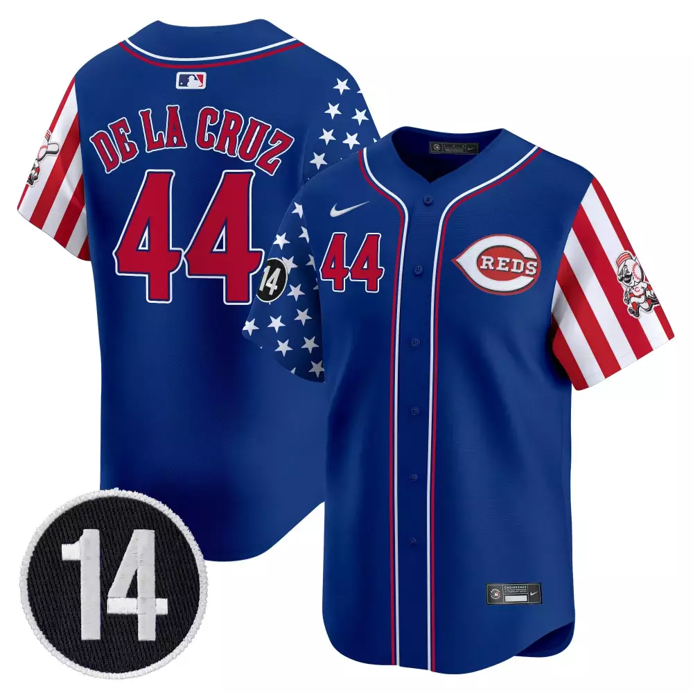 De LA 44 Reds Jersey Blue Independence Day Batterman Cincinnati Men Alternate Split Design