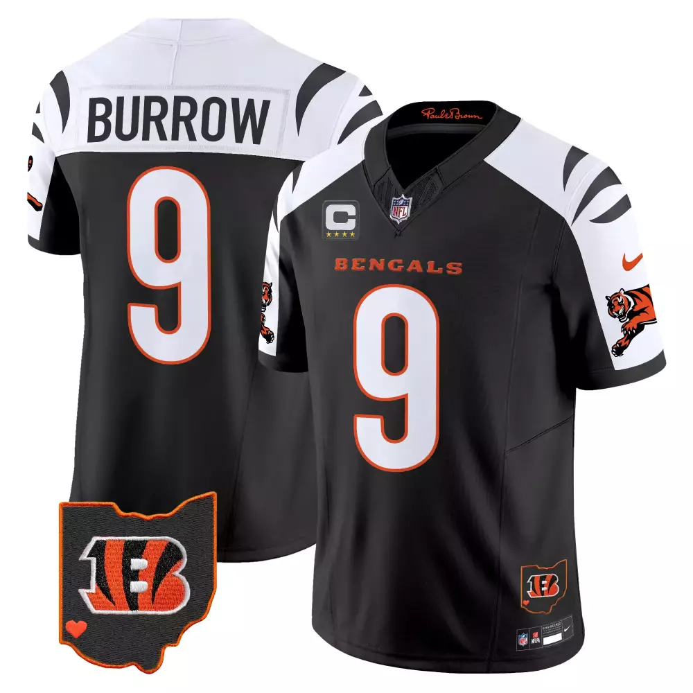 Joe Burrow 9 Bengals Jersey Black Paul Brown Men Official White Orange Alternate