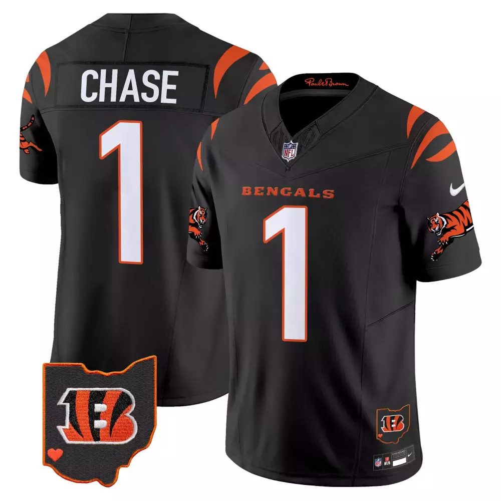 Ja'marr Chase 1 Bengals Jersey Black Paul Brown 2022 Men Orange White Vapor Limited