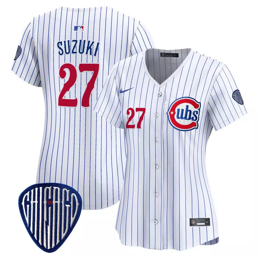 Seiya Suzuki 27 Chicago Cubs Jersey White 2023 Women Replica Blue Red Stitched