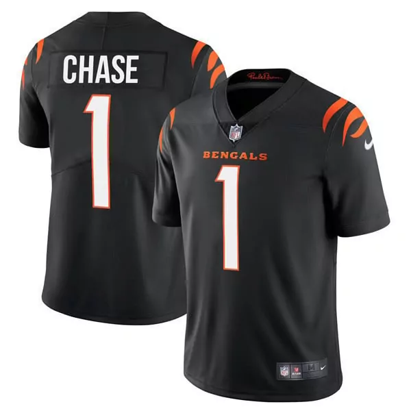Ja'marr Chase 1 Bengals Jersey Black Men Replica White Orange Vapor Limited All Stitched