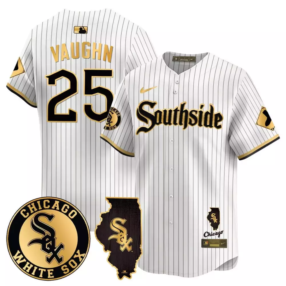 Andrew Vaughn 25 Jersey White City Connect Chicago Sox Men Black Gold Premier Limited