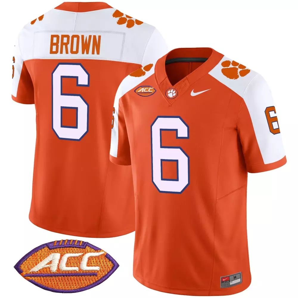 Brown 6 Clemson Tigers Jersey Orange Paw Men White Purple Vapor All Stitched