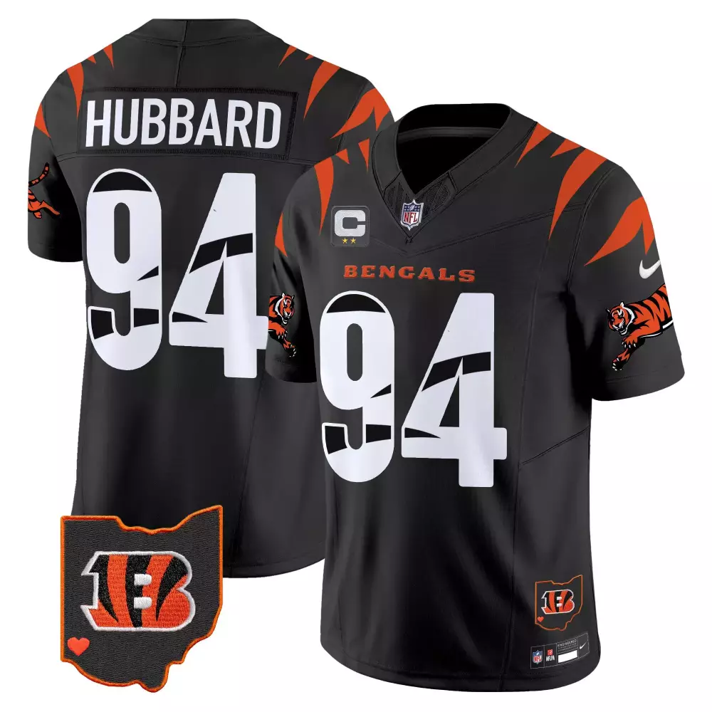 Sam Hubbard 94 Bengals Jersey Black Ohio State Shape Men Orange White Vapor Limited