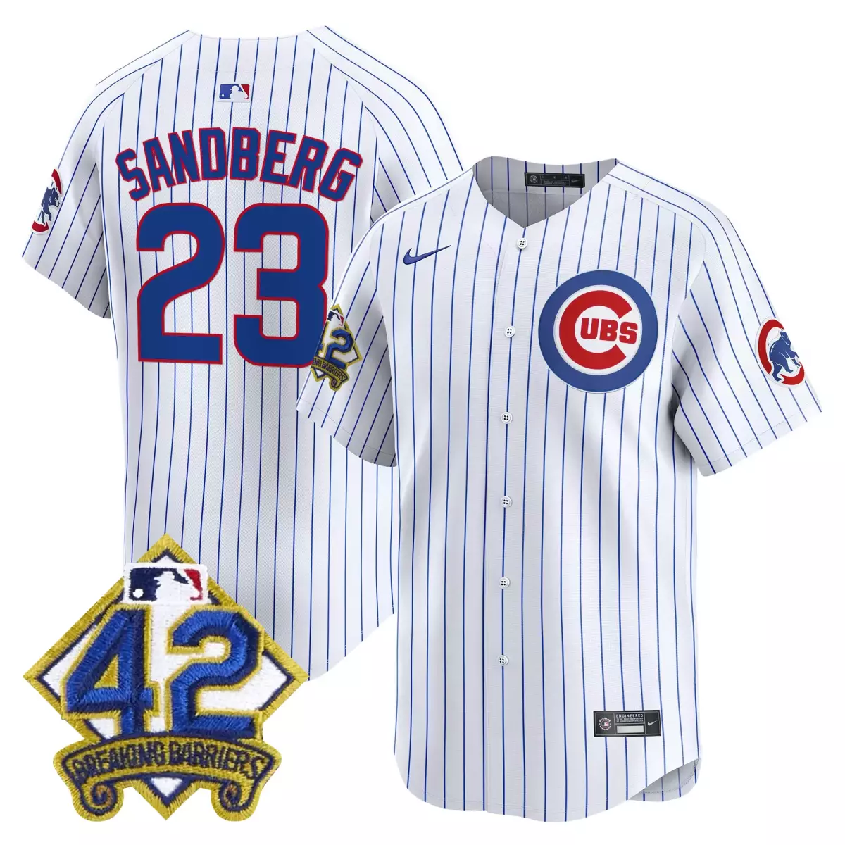 Ryne Sandberg 23 Cubs Jersey White 42 Breaking Barriers Men Blue Red Vapor Premier