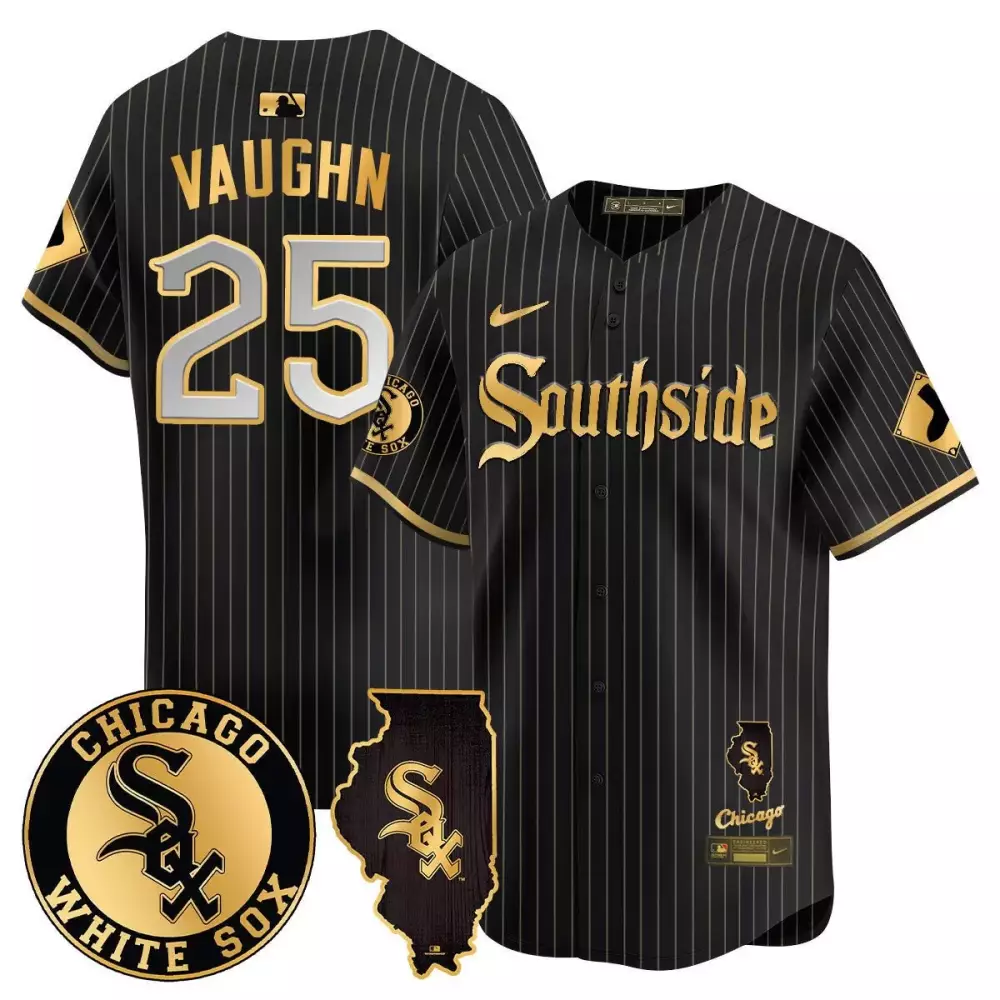 Andrew Vaughn 25 Jersey Black Southside Chicago White Sox Illinois State Outline