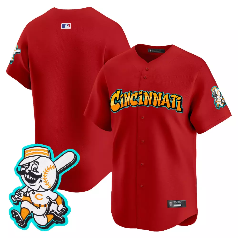 Custom Cincinnati Reds Jersey Red City Connect Mr. Redlegs Mascot Men Yellow Orange