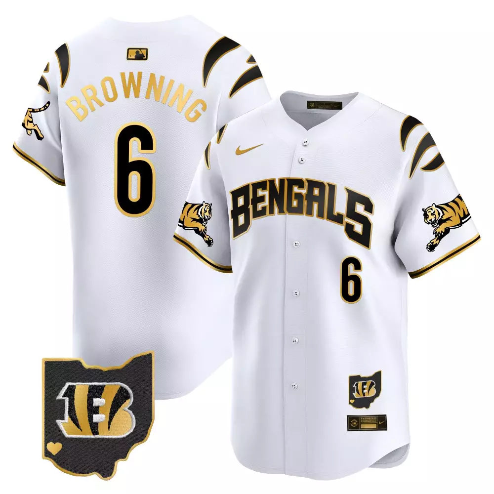 Jake Browning 6 Bengals Jersey White Ohio State Heart Men Black Gold Vapor Premier