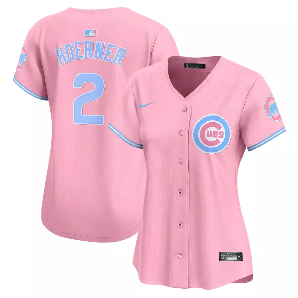 Nico Hoerner 2 Chicago Cubs Jersey Pink Women Light Blue Vapor Premier Limited All