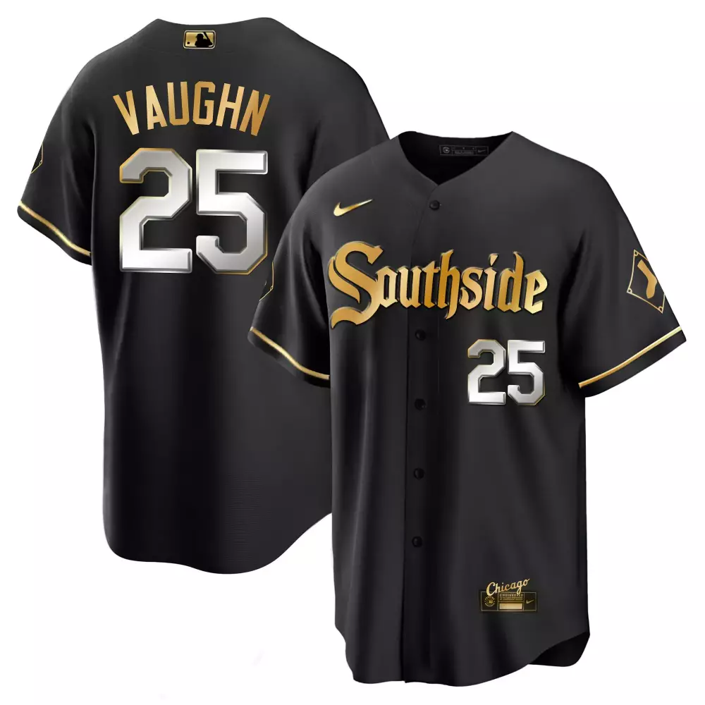 Andrew Vaughn 25 Jersey Black City Connect Chicago White Sox Men Gold Silver Cool