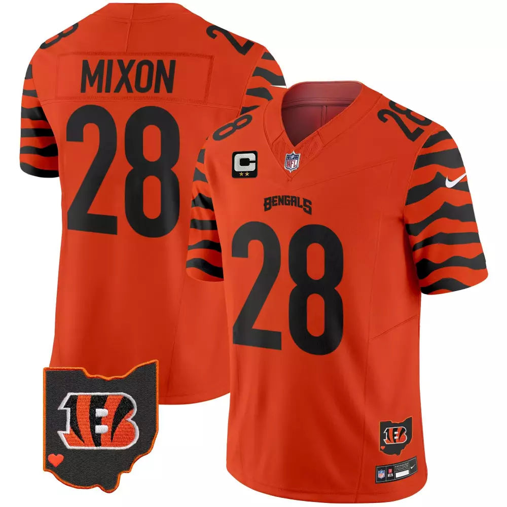 Joe Mixon 28 Bengals Jersey Orange Men Authentic Black Vapor Limited All Stitched