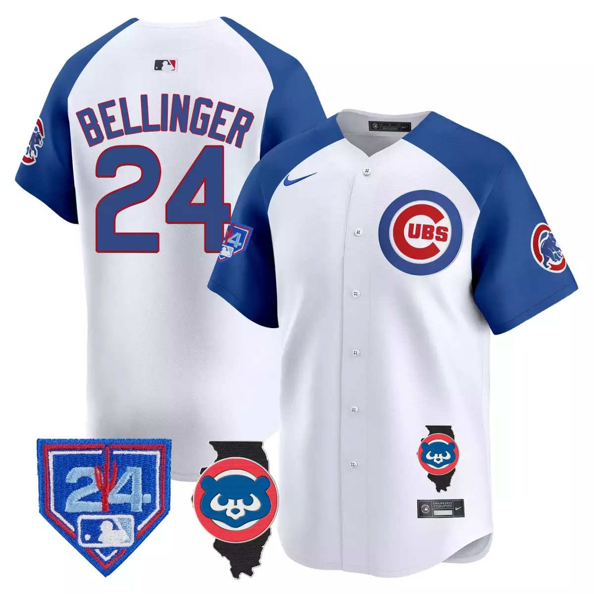 Bellinger Training 24 Cubs Jersey White City Connect Illinois 2024 Men Button-down