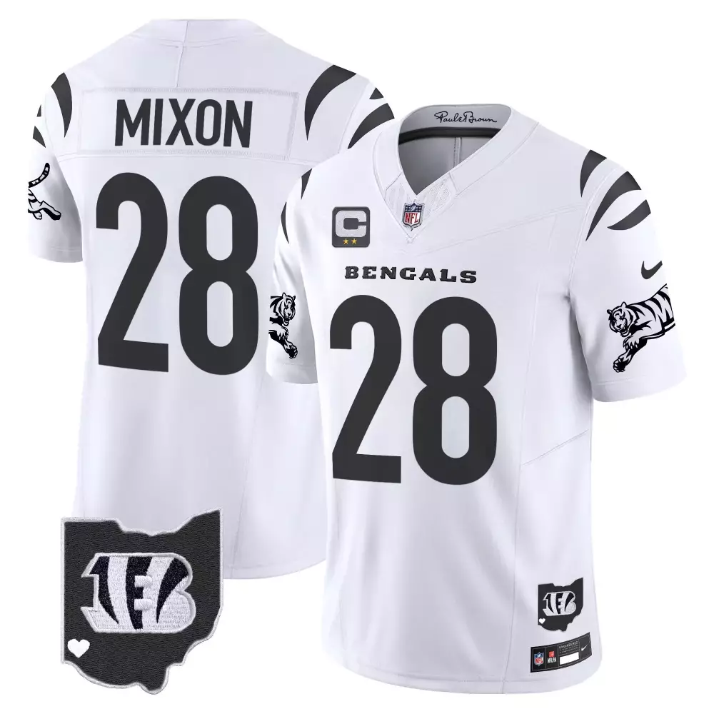 Joe Mixon 28 Bengals Jersey White Men Game Black Limited Vapor All Stitched