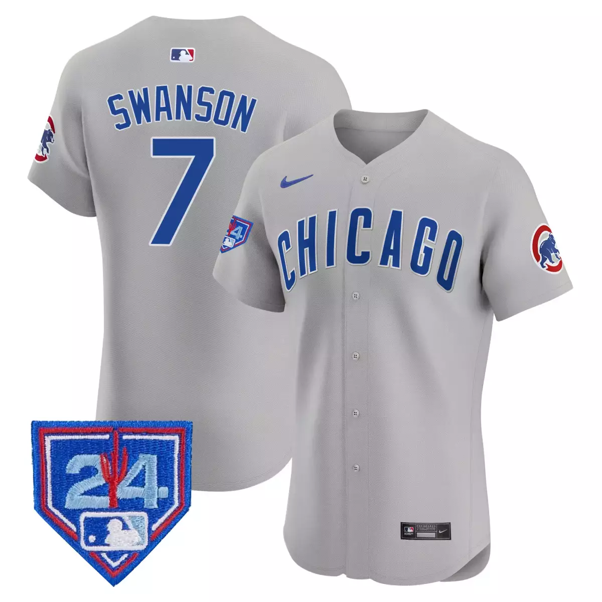 Swanson Training 7 Chicago Cubs Jersey Gray 24 Men Blue Red White Vapor Premier Elite
