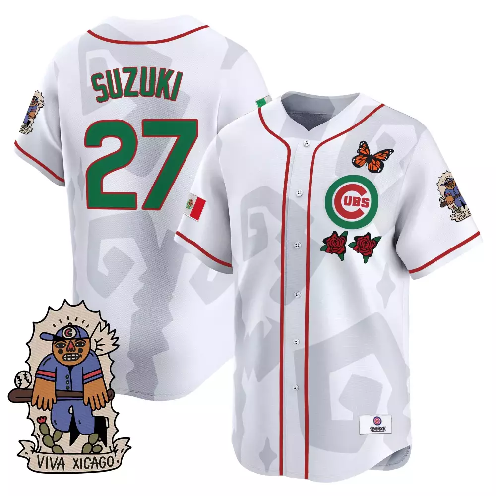 Seiya Suzuki 27 Cubs Jersey White Viva Xicago Mexico Flag Butterfly Men Red Green