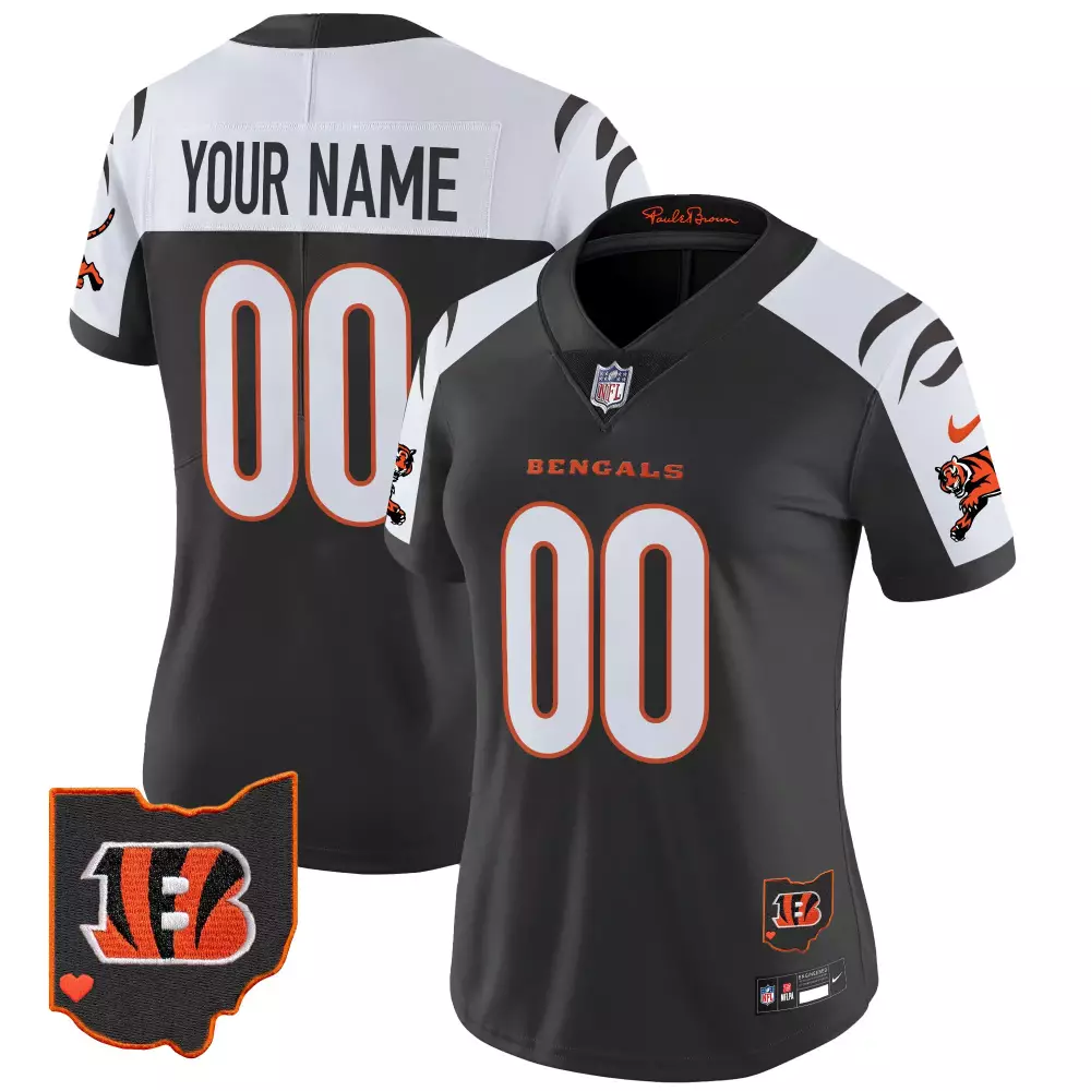 Custom Bengals Jersey Black Ohio Women Alternate White Orange Vapor Limited All Stitched