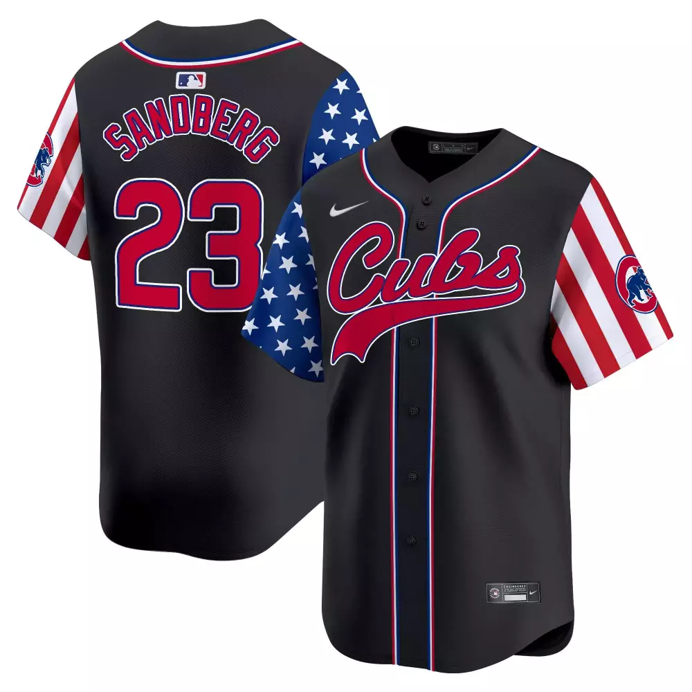 Ryne Sandberg 23 Cubs Jersey Black Men Split Design Red White Blue Vapor Premier
