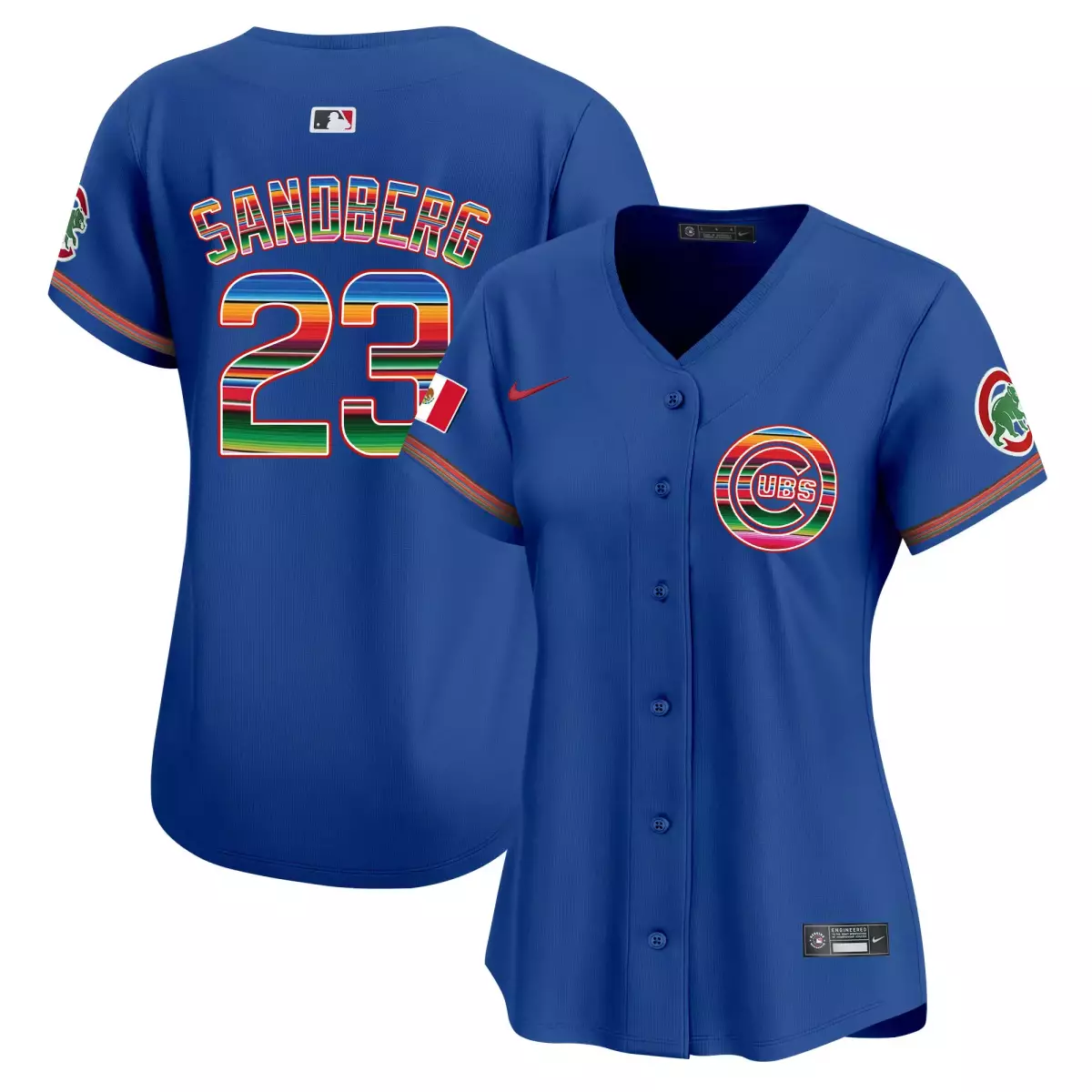 Sandberg Mexico 23 Cubs Jersey Blue Mexican Flag Split Custom Design Red Green Yellow