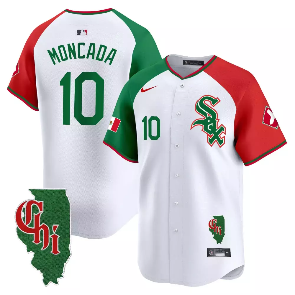Yoan Moncada 10 Chicago White Sox Jersey City Connect Mexico Flag Illinois State Shape