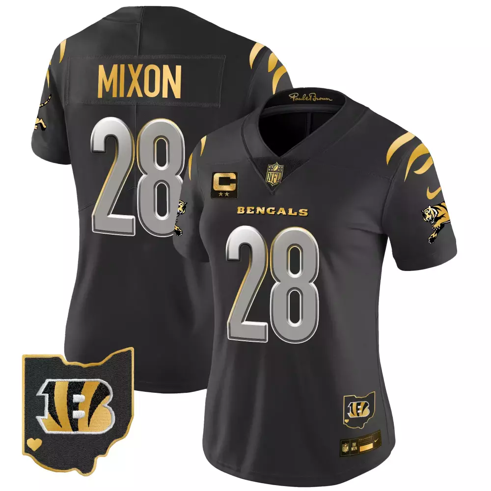 Joe Mixon 28 Bengals Jersey Black Alternate Ohio Outline Two Stars Men Standard Gold