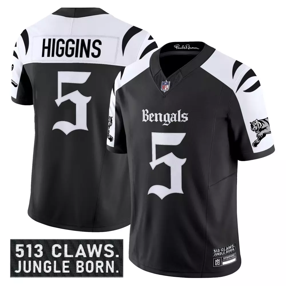 Tee Higgins 5 Bengals Jersey Black 513 Claws. Jungle Born. Men Nike Vapor Limited